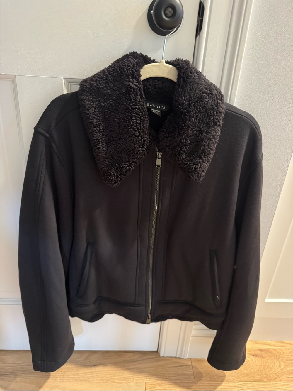 Athleta Black Teddy-Collar Zipper Jacket